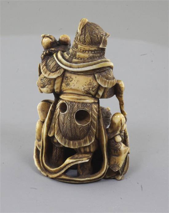 A Japanese ivory netsuke of Bishamon Ten, Meiji period,